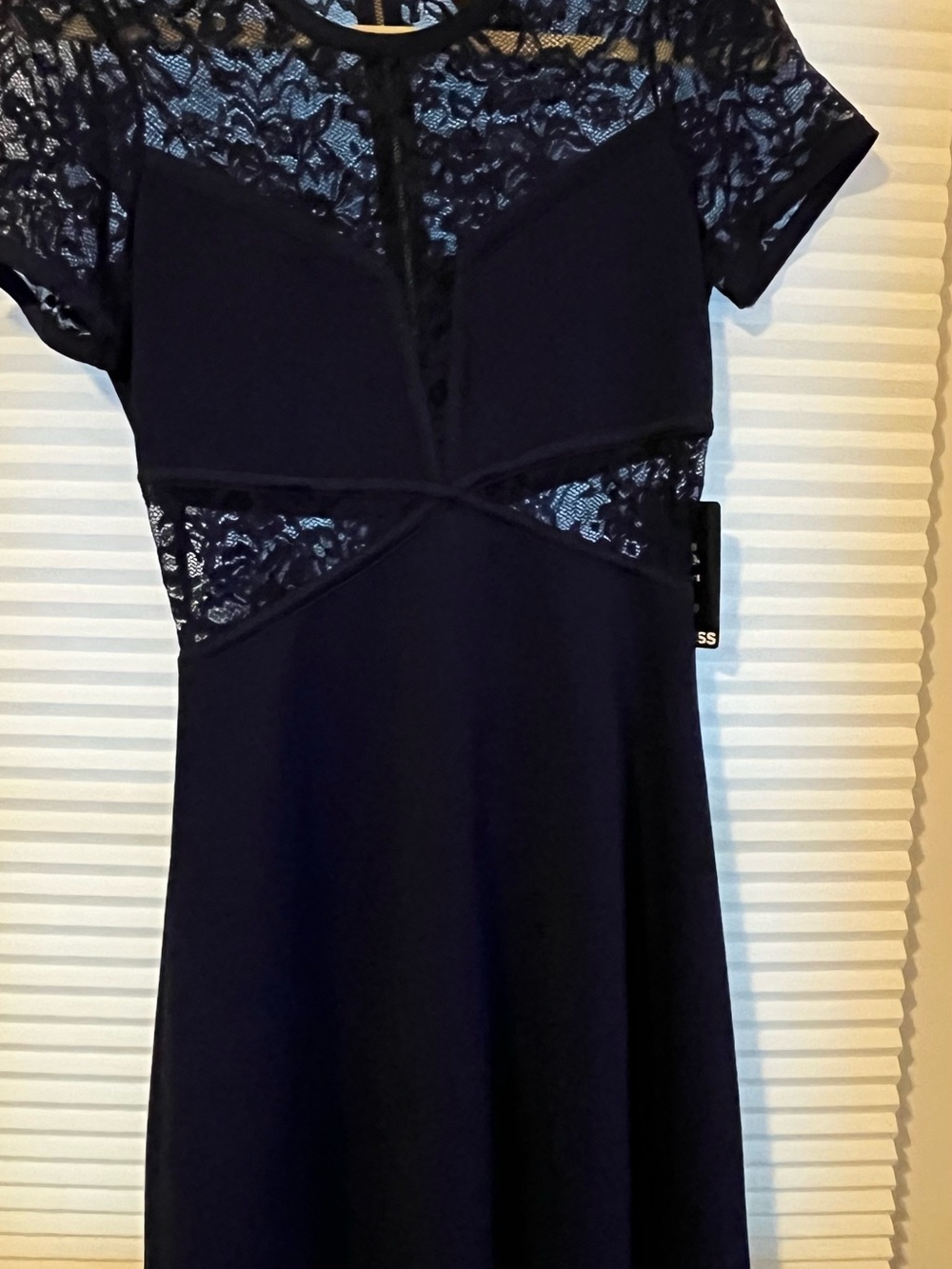 Express Navy Lace Midi Dress with Gold Zip Back - Picture 2 of 2